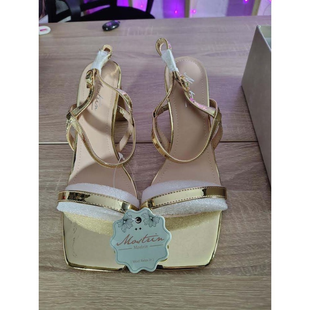 Mostrin Gold Strappy Platform Stiletto Heels‎ Dress Sandals Women Size 8